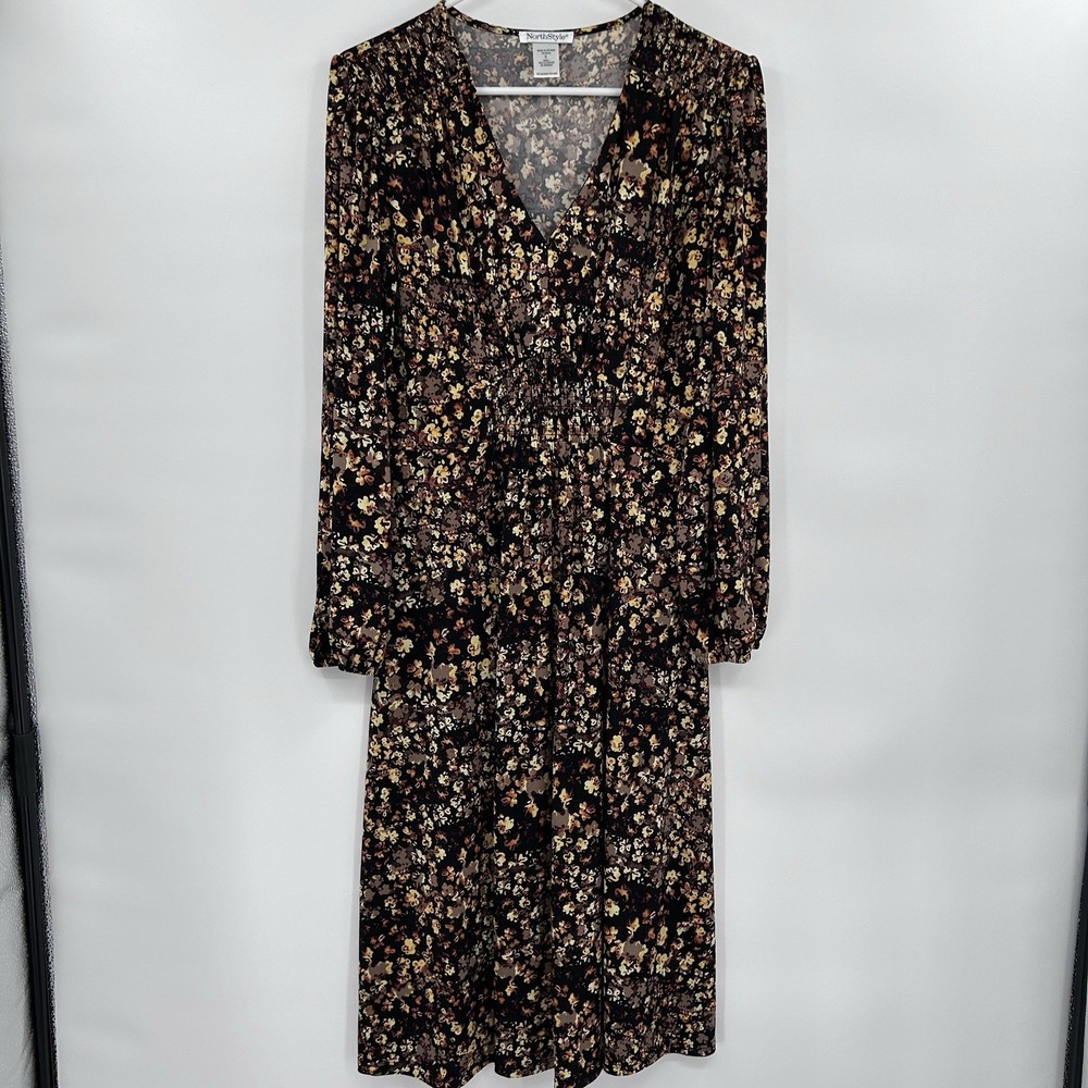 NorthStyle Womens Floral Smocked Dress Size S Stretch Autumnal Prairie‎ Cottage